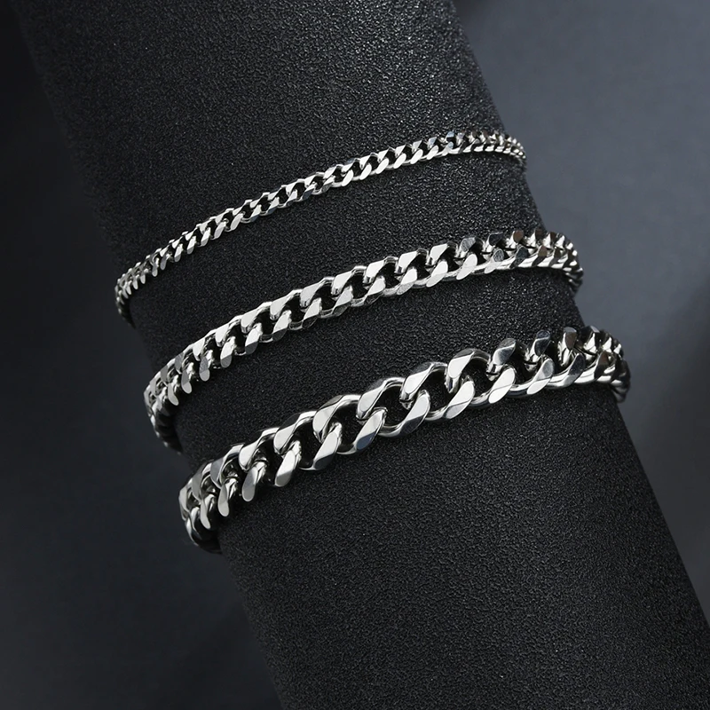 

Hip Hop Men 3/5/7mm Stainless Steel Curb Cuban Link Chain Bracelets Punk Black Gold Solid Chains Unisex Wrist Jewelry Gift