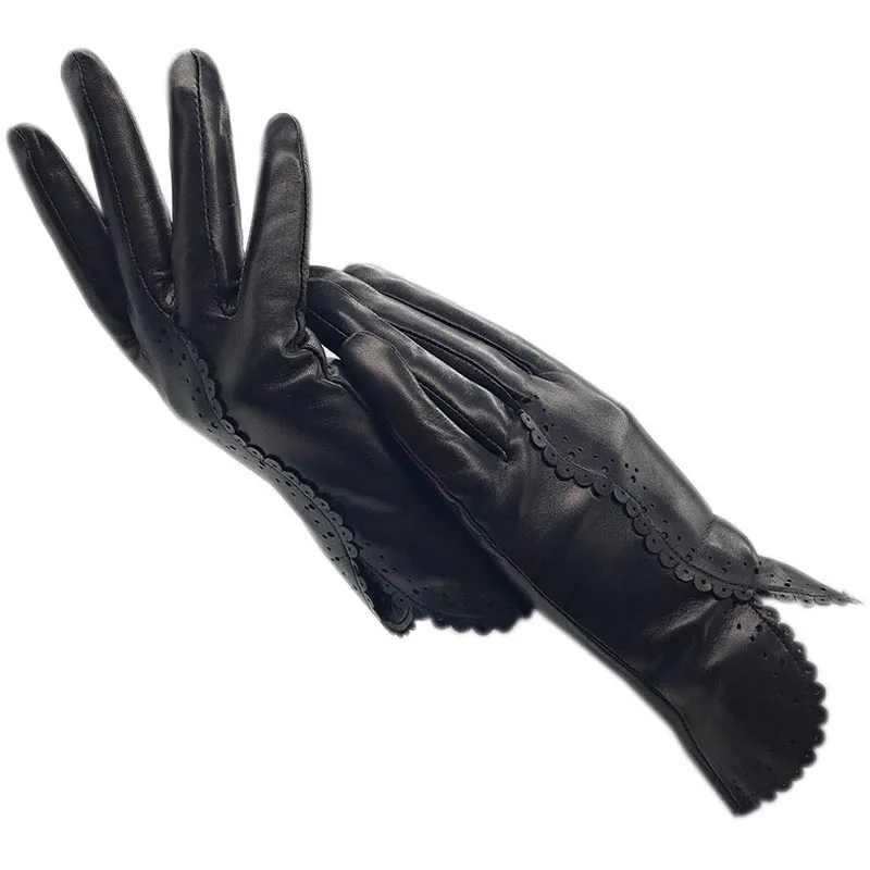 

Winter ladies wrist fashion sheepskin gloves leather new warm authentic motorcycle driving cold gloves black and brown gloves