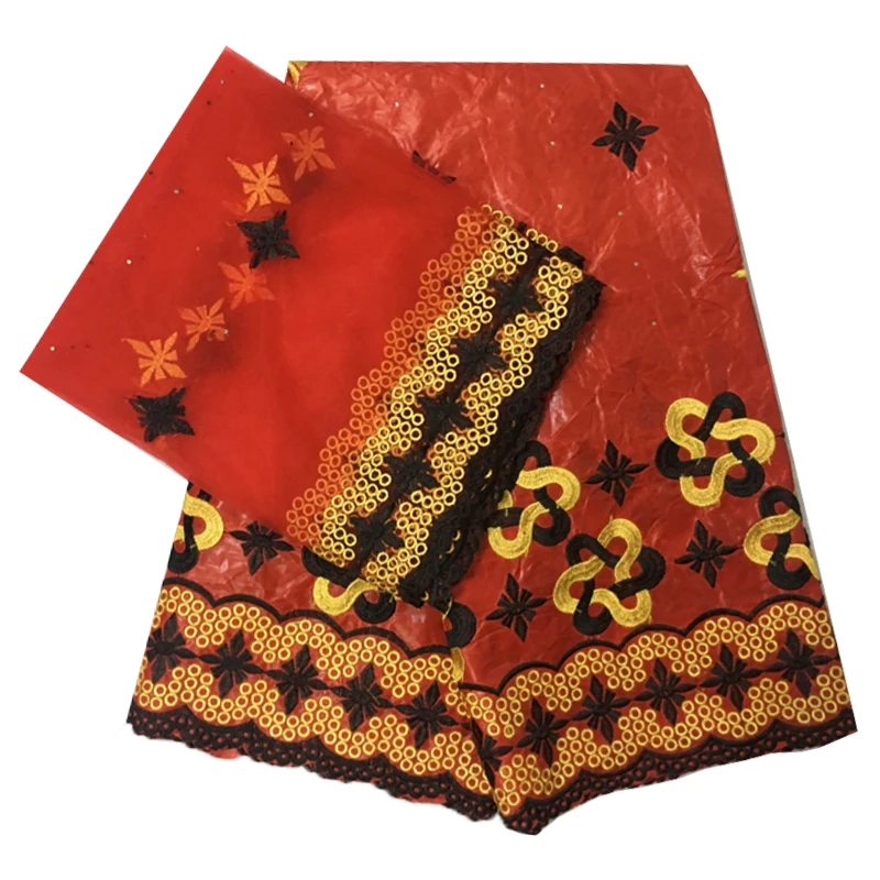 african fabric bazin riche tissu africain cotton embroidered Textiles with tulle lace set 5+2 yards/lot | Дом и сад