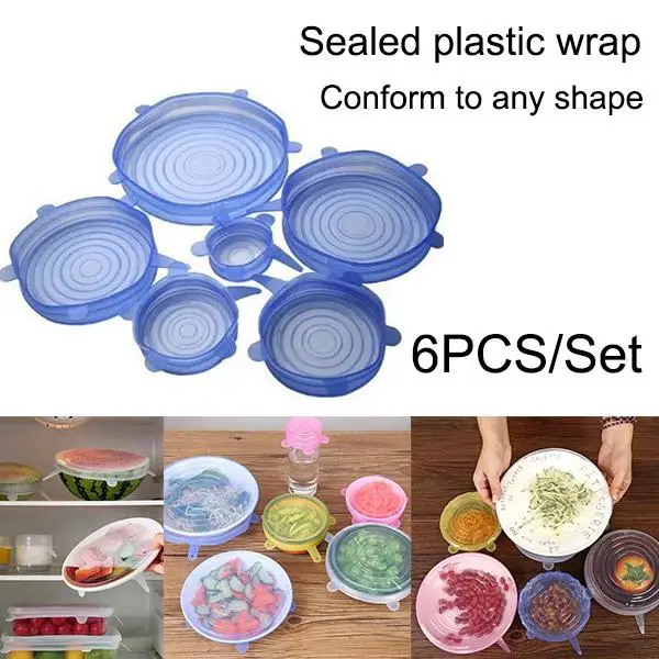 6 шт. силиконовые крышки для сохранения свежести продуктов|Крышки посуды| |