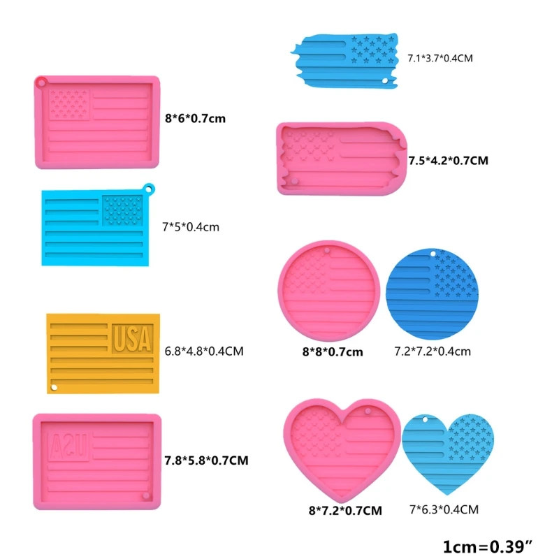 

5 Pcs American Flag Keychain Epoxy Resin Mold Jewelry Pendants Silicone Mould