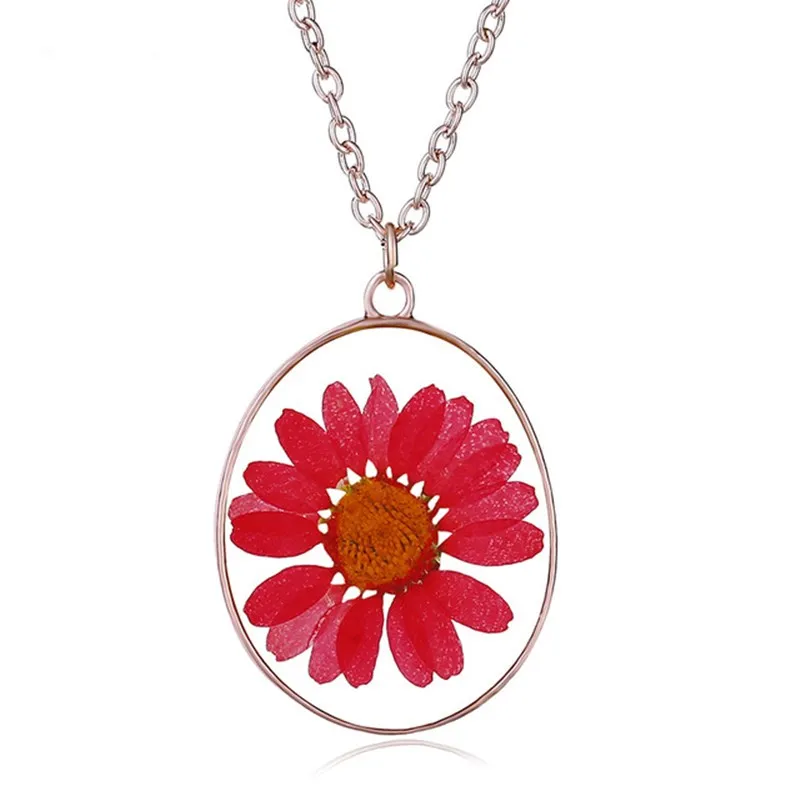 

2020 New Fashion Lady Oval Glass Dry Flower Pendant Necklace Classic Sunflower Necklace Four Seasons Boutique Jewelry