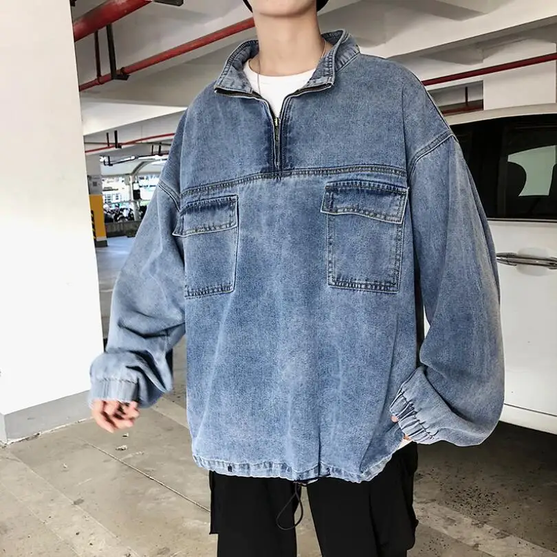 

Korean Pullover Denim Jacket Coat Men's Retro Casual Jean Jackets Man Streetwear Loose Hip-hop Bomber Jacket Men Outerwear w1764