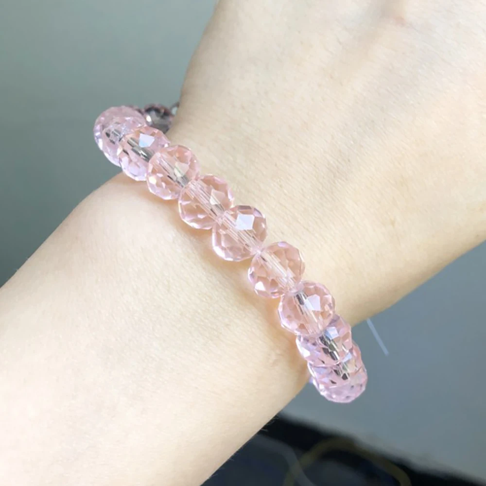 Стеклянные бусины с гранями натуральные круглые бусины-Рондель розового цвета