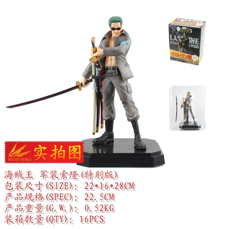 

Action Figure One Piece Zoro PVC 22cm Roronoa Zoro Military Style Onepiece dolls Army installed Collectible Model anime