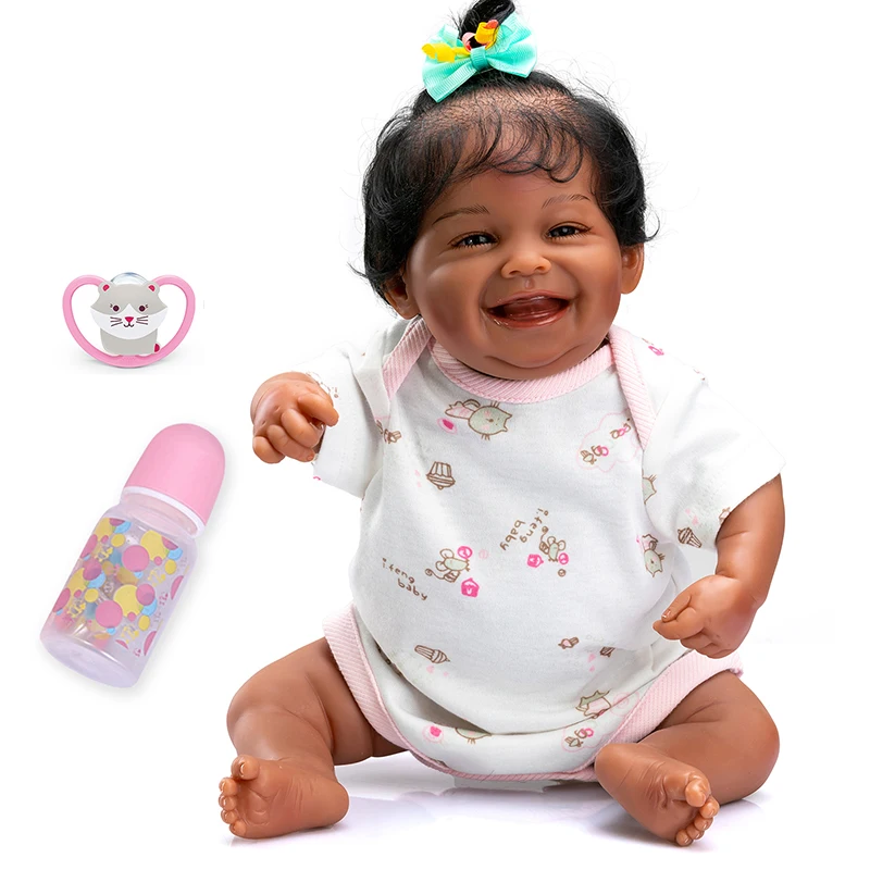 Полностью силиконовая кукла-младенец 19 дюймов афроамериканская с черной кожей