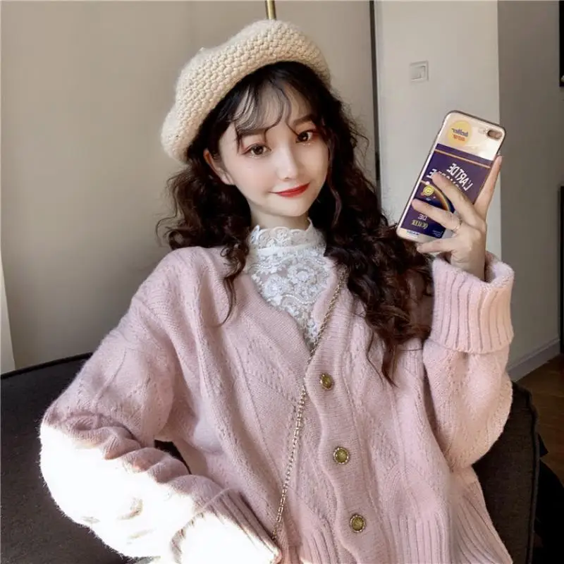 

New spring and autumn clothes lazy knit cardigan long-sleeved sweater women 2021 Korean version loose short cardigan jacket for