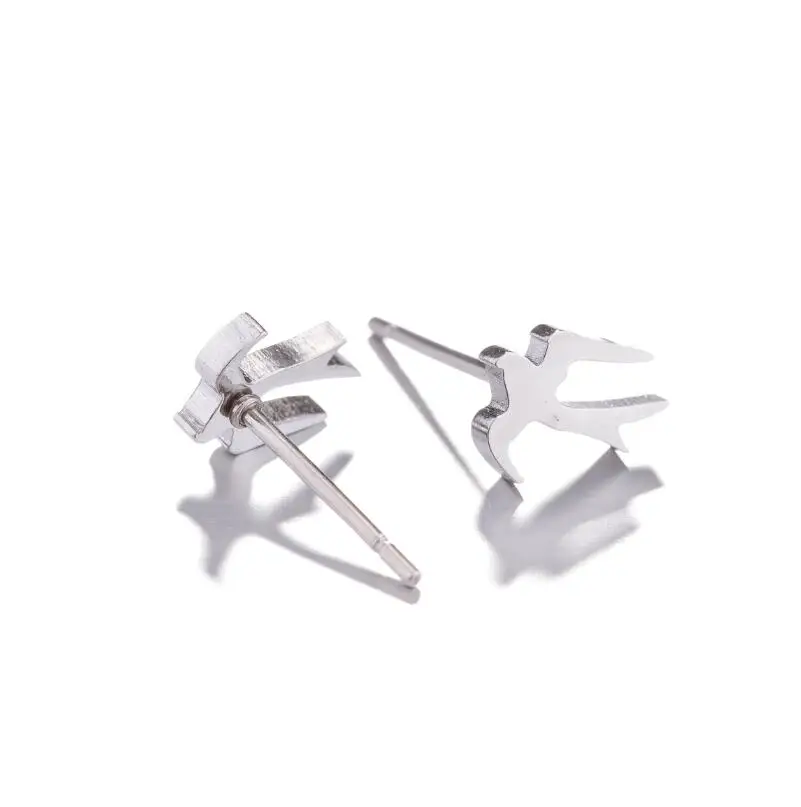 Hfarich Lovely Tiny Bird Stud Earrings For Women Kids Stainless Steel Sparrow Flying In Sky Piercing Earings | Украшения и