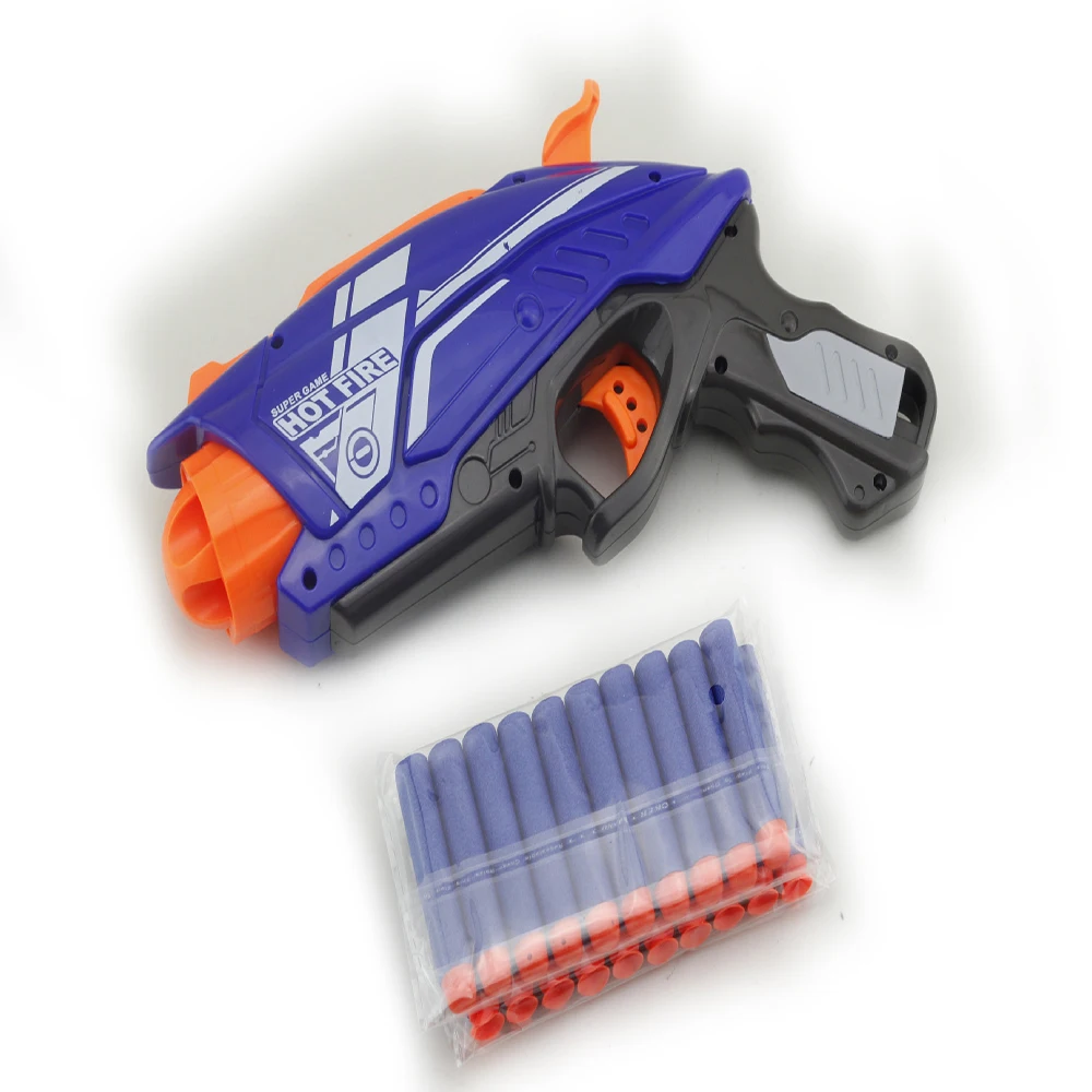 Детский игрушечный пистолет синий мягкий пузырьковый с 20 пулями из ЭВА забавные