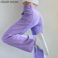 shijia purple corduroy pants woman streetwear high waist patchwork straight y2k pants female bottom pink summer trousers woman