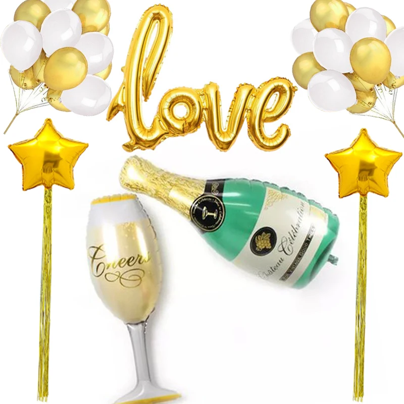 1 Set Sweet Wedding Decoration Kit Gold Foil Balloons Star with Tinsel Latex Champagne for | Дом и сад