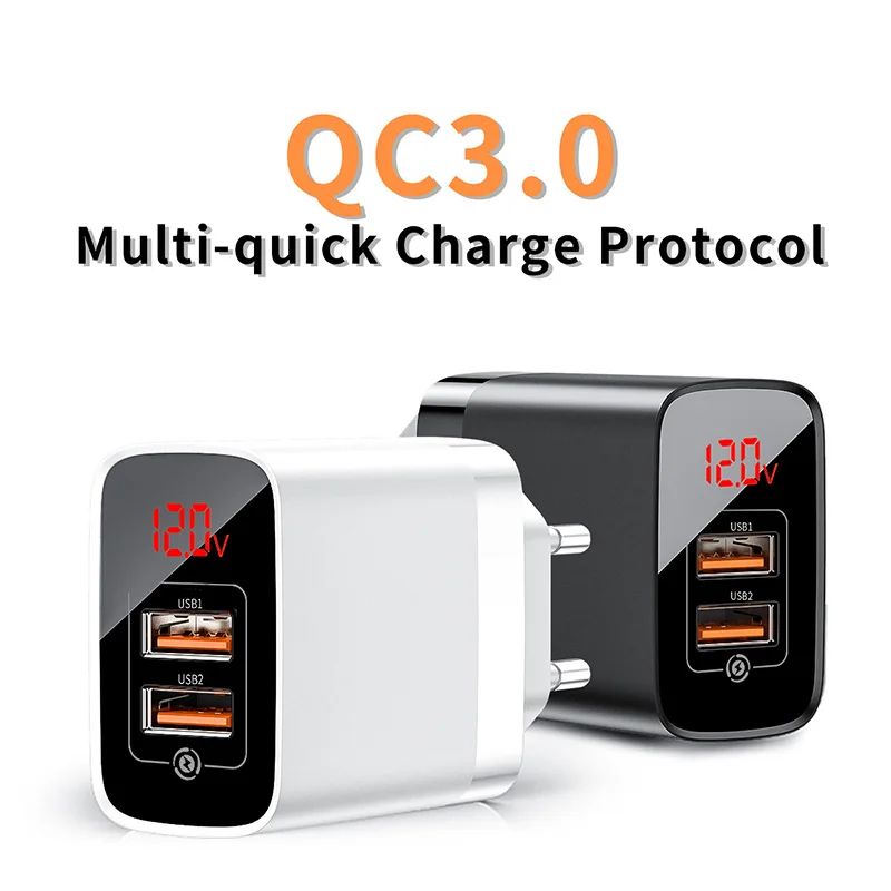 Зарядное устройство Baseus с цифровым дисплеем QC3.0 18 Вт настенное зарядное для