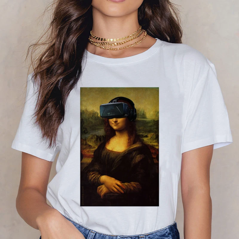Новая футболка Mona Lisa 90s для женщин, модная Винтажная футболка в стиле ретро, стильная Эстетическая Футболка Harajuku Ullzang, белая женская футболка - Цвет: 3241