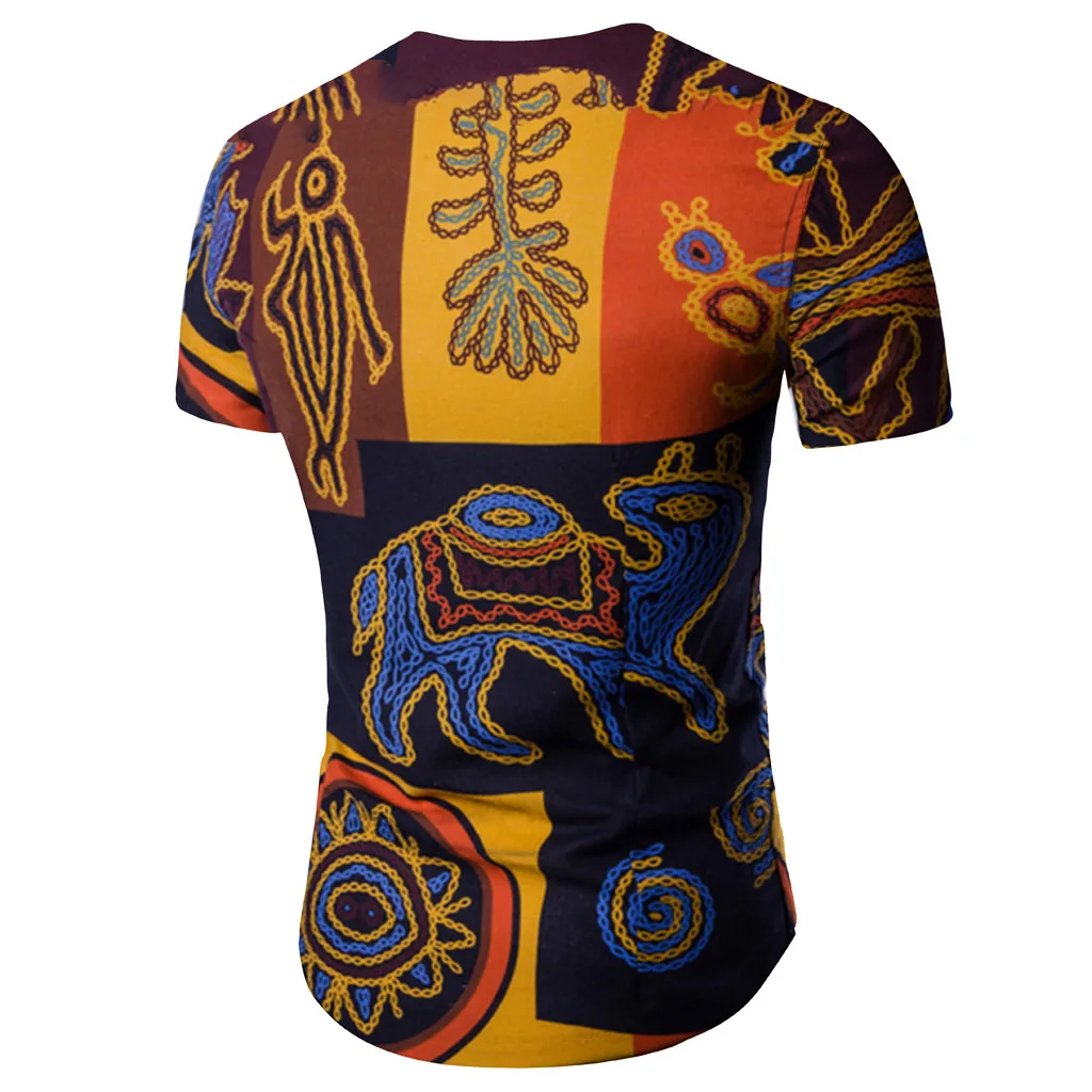 

Fashion Vintage African Style Mens Clothing 2021 Summer New Casual Loose Fitness Short Sleeve Top Blouse Printing O-Neck Tees