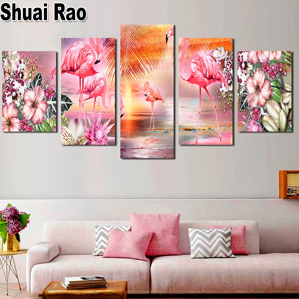 Алмазная живопись 5d &quotфламинго&quot 5 шт. мозаика для домашнего декора | Дом и сад