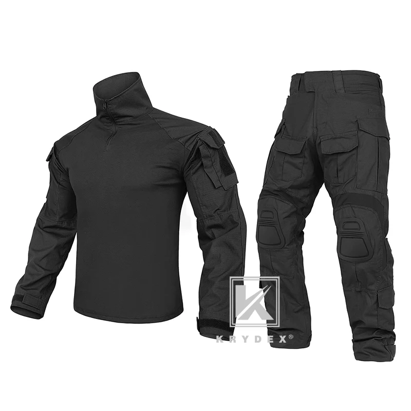 KRYDEX-Conjunto de uniforme de combate G3, camisa y pantalones de camuflaje táctico BDU, estilo CP negro, para tiro de caza militar Airsoft