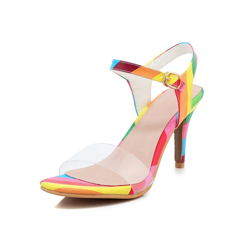 Босоножки на высоком каблуке с ремешком женские туфли летние прозрачные