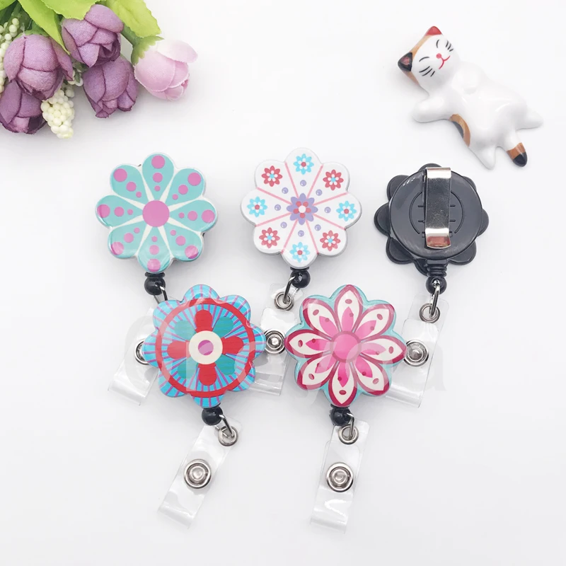 

Creative Candy Color Flowers Resin Retractable Badge Reel Nurse Doctor Student Exhibition ID Card Clips Badge Holder Stationery