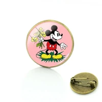 disney couples brooch clothes jacket retro brooch mickey mouse art picture glass cabochon dome brooch ladies men brooches