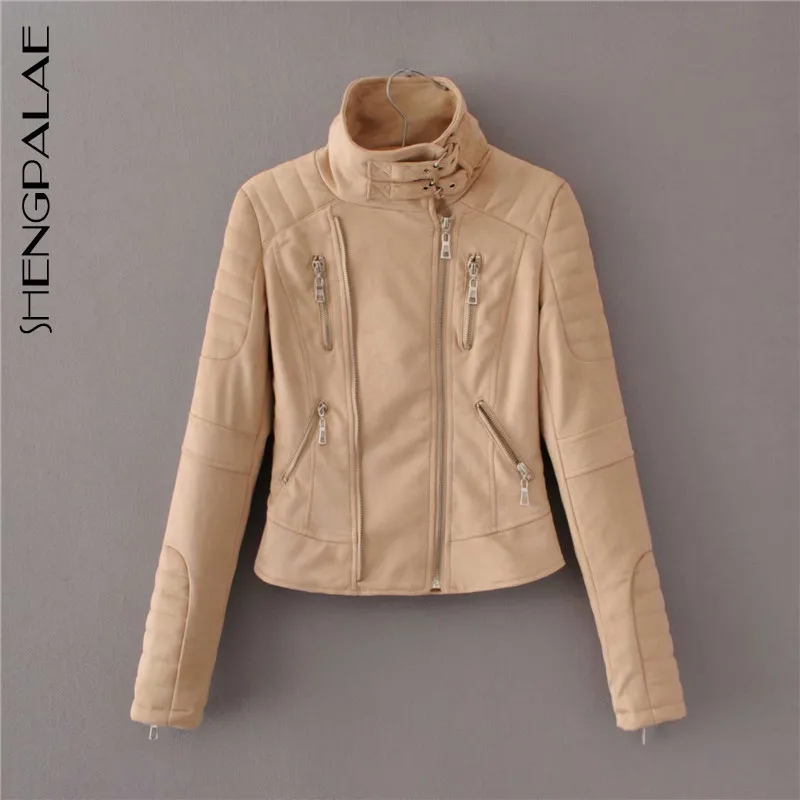 Женская кожаная куртка SHENGPALAE модная Осенняя приталенная из искусственной кожи с