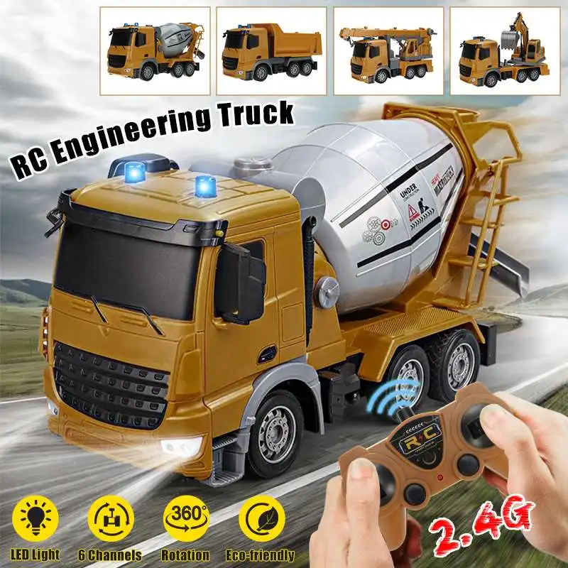

1:24 6 Channels RC Engineering Truck Remote Control Car with Lights 2.4GHz Mixer Tanker/Dump Truck/Crane Vehicle/Excavator