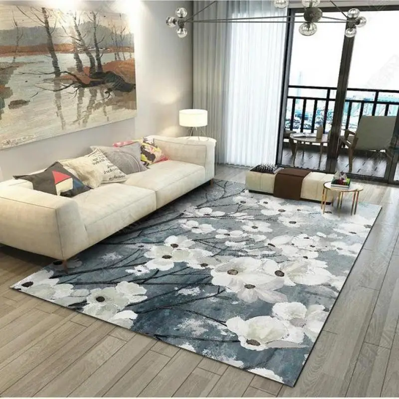 

Modern Simple Chinese Printing Flower Carpet And Rugs For Living Room Bedroom Coffee Table Sofa Blanket Non-slip Mat Velvet Rug