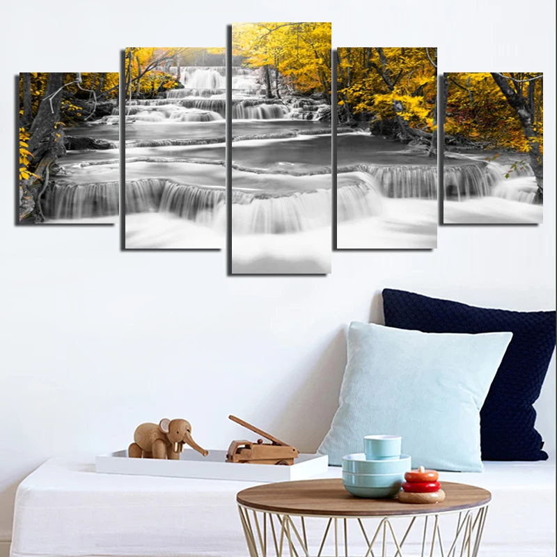 

5 Pieces River Tree Autumn Season Printed Canvas Painting Living Room Wall Art Landscape Pictures No Frames