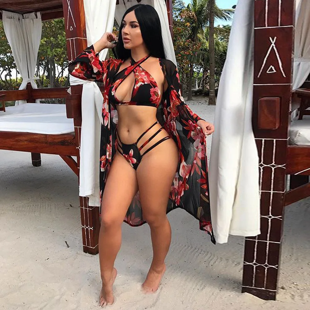 

2021 новые летние купальник S-XL в европейском и американском стиле, сексуальное платье, бодикон, с рисунком, купальник 3 предмета женские Повсе...