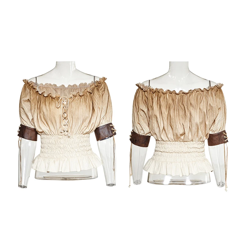 Классическая хлопковая рубашка в стиле стимпанк с горизонтальным вырезом и