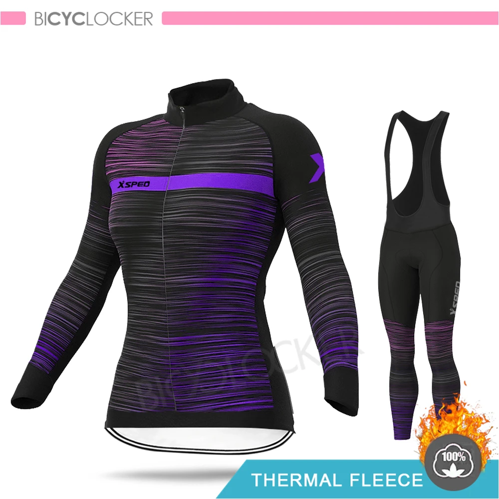 Bib Cycling Set Женская зимняя новая велосипедная одежда, комплект Джерси для велоспорта, Теплая Флисовая одежда Aleing, женская форма для шоссейного велосипеда, костюмы, одежда для верховой езды - Цвет: Bib Cycling Set