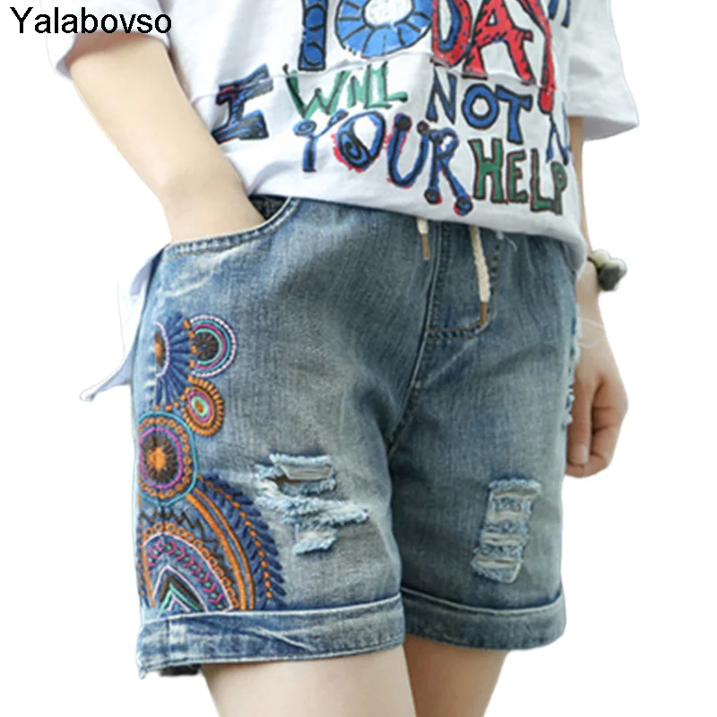 Летние джинсовые шорты женские летние свободные винтажные эластичные с высокой