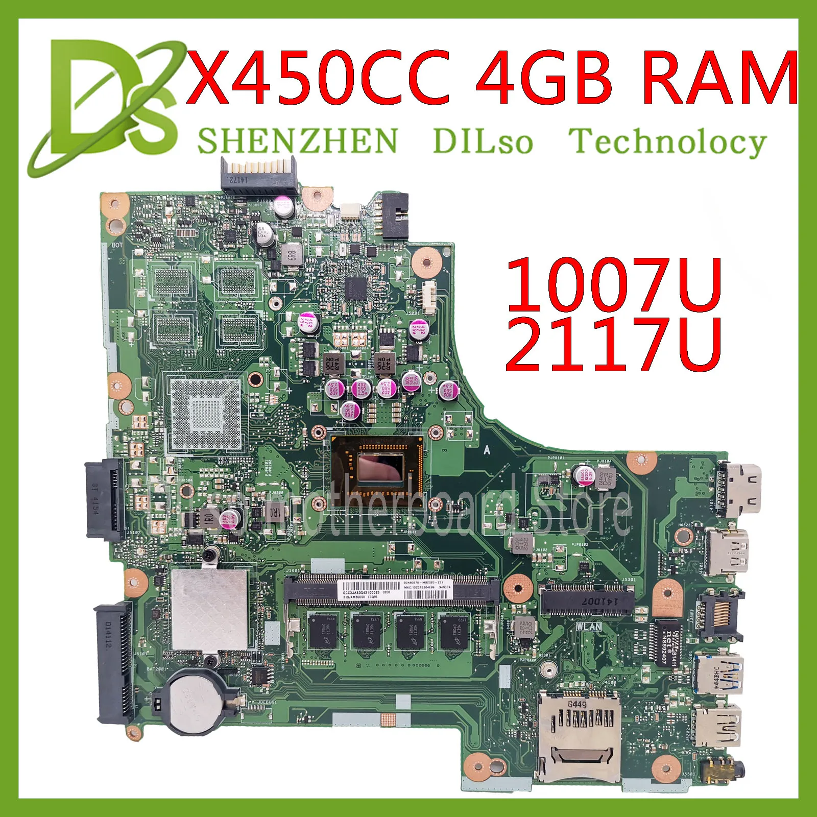 KEFU X450CA mainboard For ASUS X450CC X450VC A450C X450C X452E X450E Laptop Motherboard 1007U/2117U 4G RAM original 100% Test