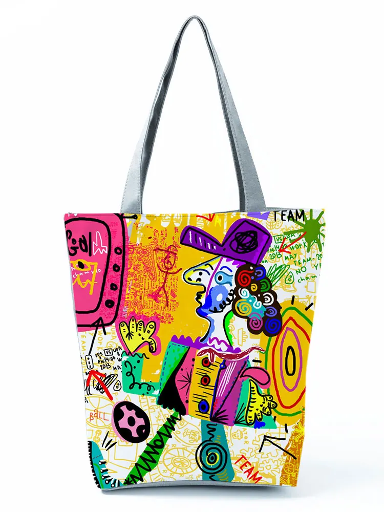 

Ladies Graffiti Printed Handbag Eco Reusable High Capacity Shopping Bag Personality Foldable Outdoor Travel Tote Custom Pattern