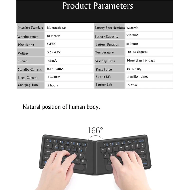 

B.O.W Portable PU Leather Folding Mini Bluetooth Keyboard Foldable Wireless Keypad for iPhone,for Android Phone,Tablet,PC