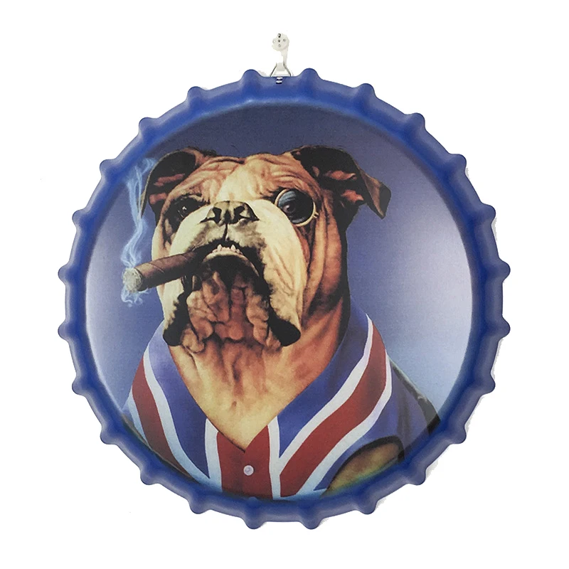 Мопс Собака камень крышка пивной бутылки жестяной знак Декор Круглый висит
