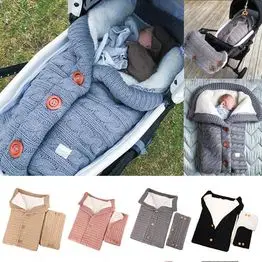 

lioraitiin Newborn Baby Winter Warm Sleeping Bags Infant Button Knit Swaddle Wrap Swaddling Stroller Wrap Blanket Sleeping Bags