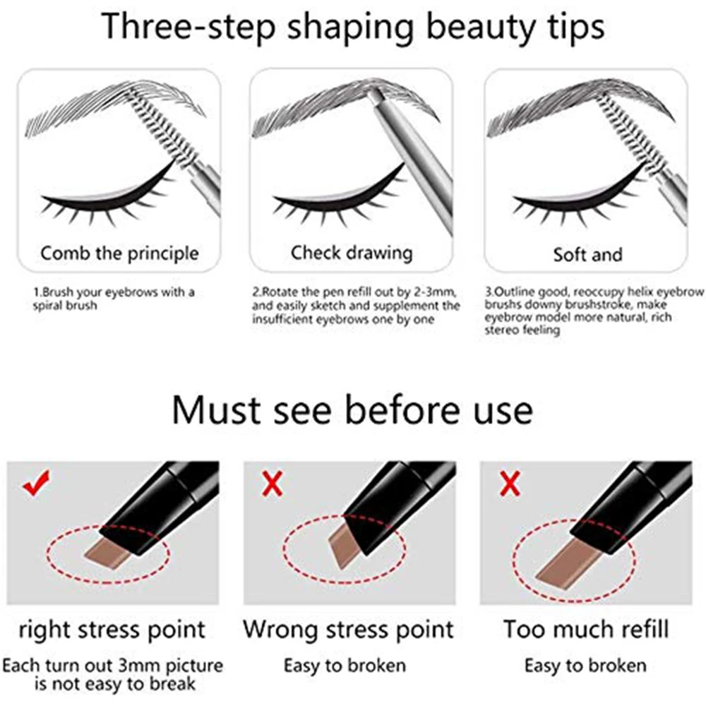 Карандаш для бровей с двойной головкой стойкая водостойкая 5 цветов ультратонкая