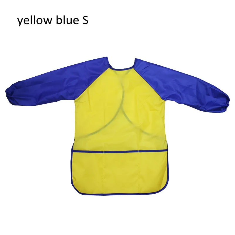 yellow blue S С длинным рукавом обучения образования интересные игрушки живопись фартук Искусство Фартуки Портативный 1 шт. Дети Халат подарок на день рождения - Цвет: yellow blue S