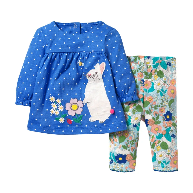 

Little Maven New Spring Autumn Kids O-neck Blue Bunny Floral Cotton Knitted Girls 2-7yrs Casual Full-sleeved Skirts Sets Pajama