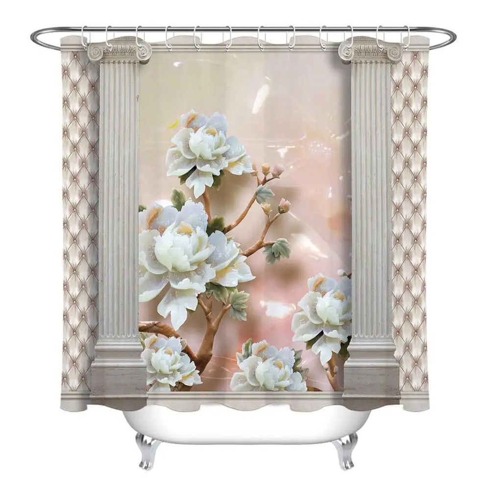 

European Landscape Architecture Shower Curtain Bathroom Screens Waterproof Eco-Friendly Polyester Fabric for Bathtub Decor