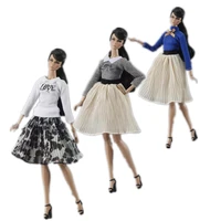fashion doll clothes set long sleeve bowknot shirt chiffon midi skirt for barbie clothes outfits 16 bjd dollhouse accessories