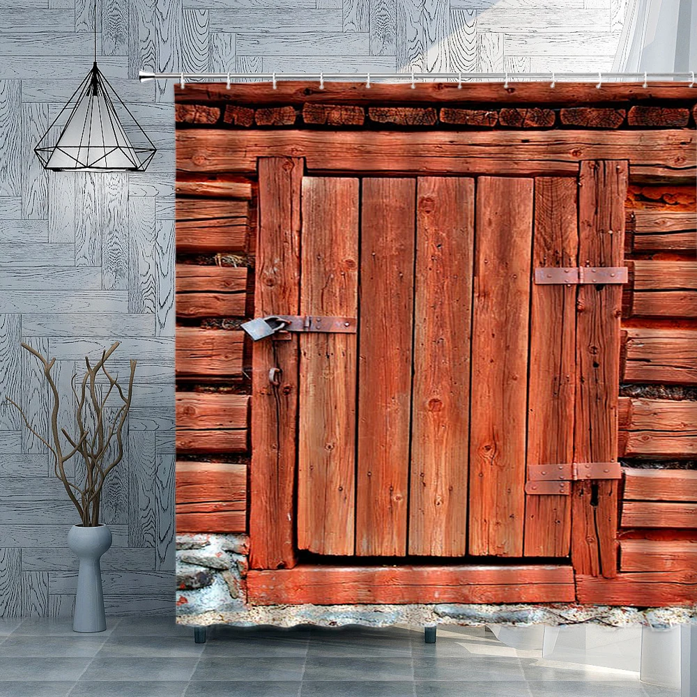 

Old Retro Wooden Door Shower Curtain Fashioned Vintage Polyester Fabric Architecture With Hook Home Bath Decor Bathroom Curtains