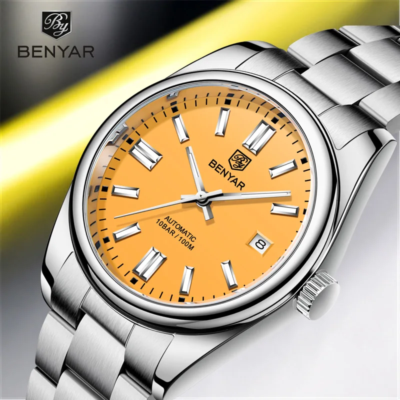 2021 BENYAR New Luxury Brand Men Mechanical Wristwatches 10Bar Waterproof Automatic Watch Stainless Steel Sports Watch for Men