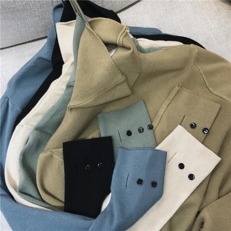 Повседневный осенне-зимний женский толстый свитер пуловеры длинный рукав кнопка