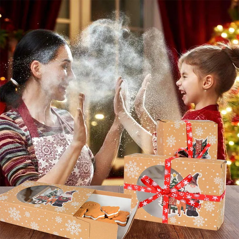 

12Pcs Kraft Paper Christmas Cookie Gift Boxes Santa Claus Gifts Bags Merry Christmas Decorations for Home Navidad New Year 2021