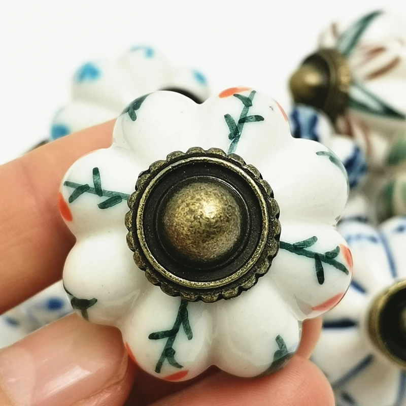 5pcs ceramic pumpkins knobs kitchen cupboard cabinet wardrobe drawer handle dresser door pulls with screw furniture free global shipping