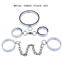 new adult games metal restraints bdsm bondage neck collar hand ankle cuffs chains sex toys for couples handcuffs iron sex set