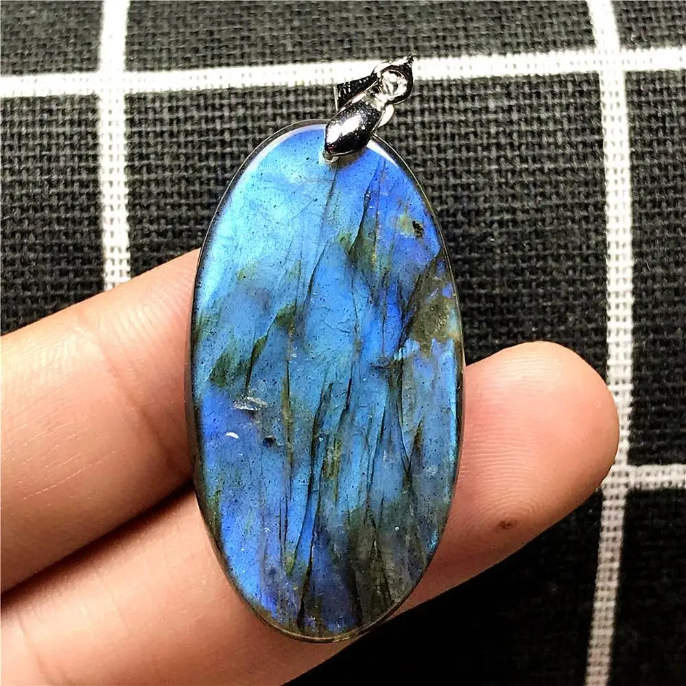 

Top Natural Labradorite Pendant For Woman Man Blue Light Crystal 37x20x7mm Oval Beads Silver Reiki Stone Fashion Jewelry AAAAA