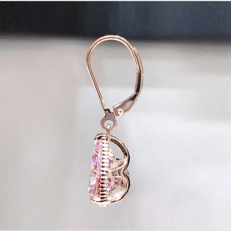 

Korean Fashion Luxury Water Drop Crystal Rose Gold Dangle Earrings for Women Wedding Engagement Elegant Jewelry