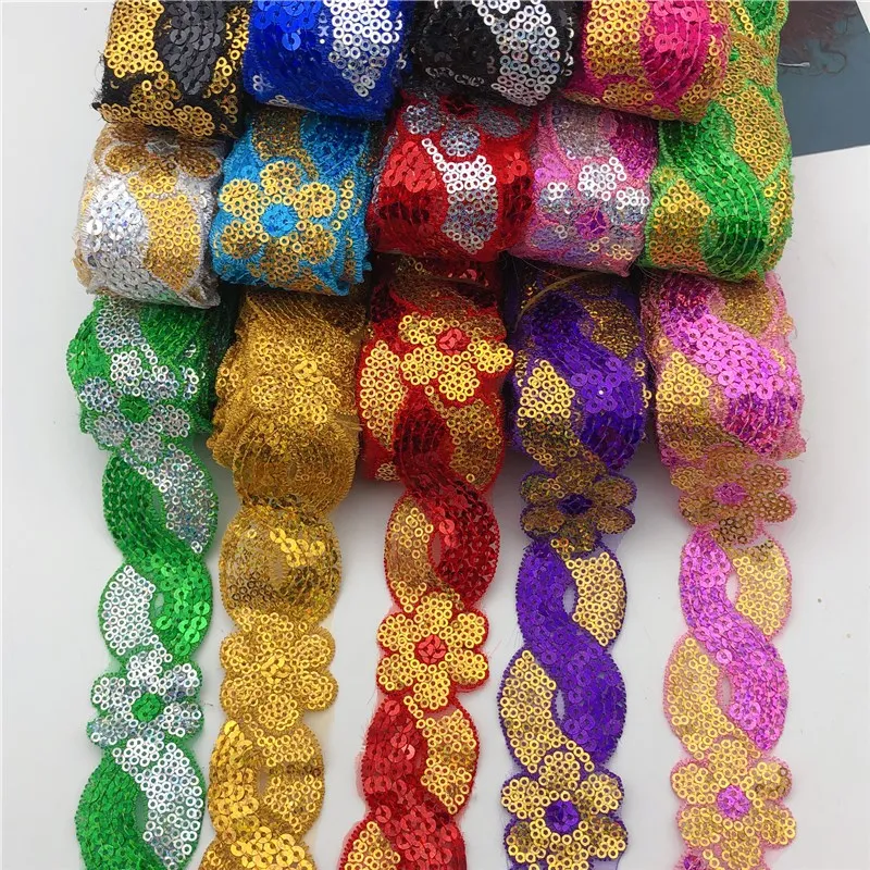 Дешевые цветы блестки ткань венецианская декоративная плетеная металлическая